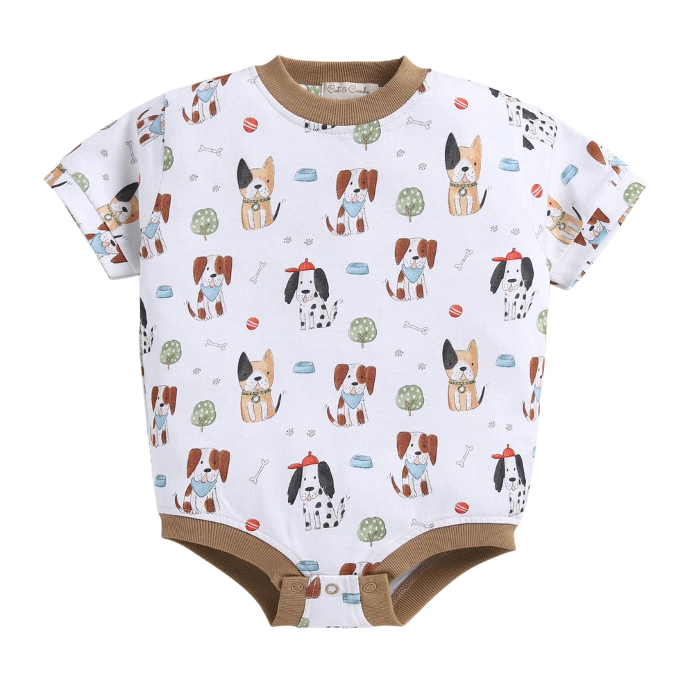 Cot &amp; Candy Baby Organic Oversized Bubble Romper - Puppy Club