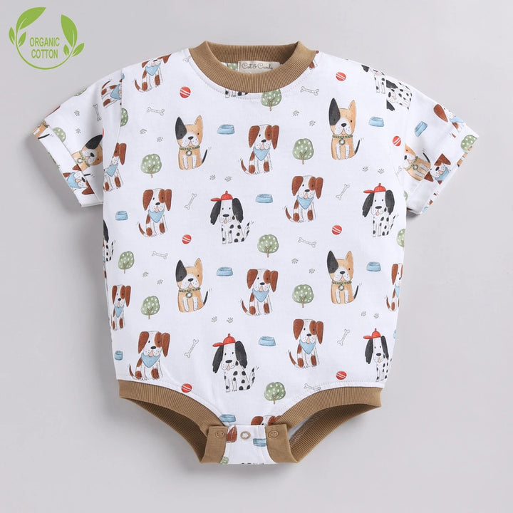 Cot &amp; Candy Baby Organic Oversized Bubble Romper - Puppy Club