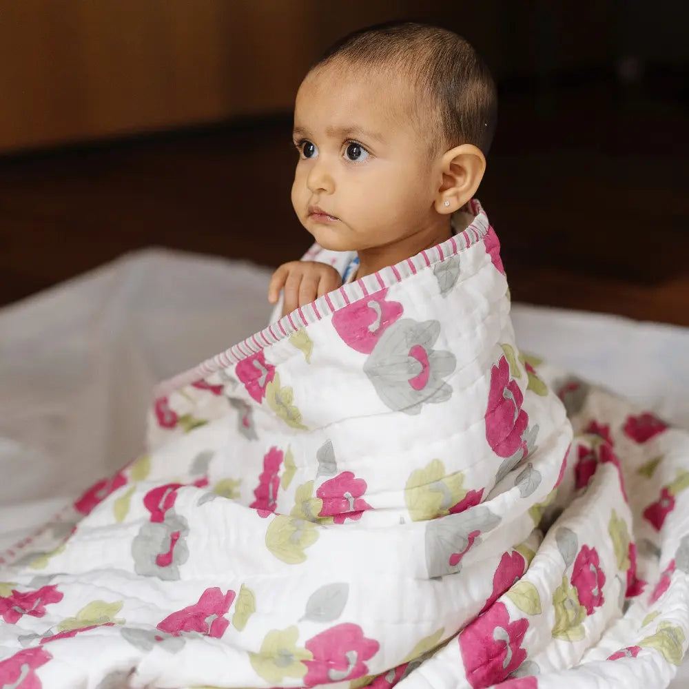 Dulaar Reversible Mulmul Quilt | Hand-Block Printed - Breezy Buds
