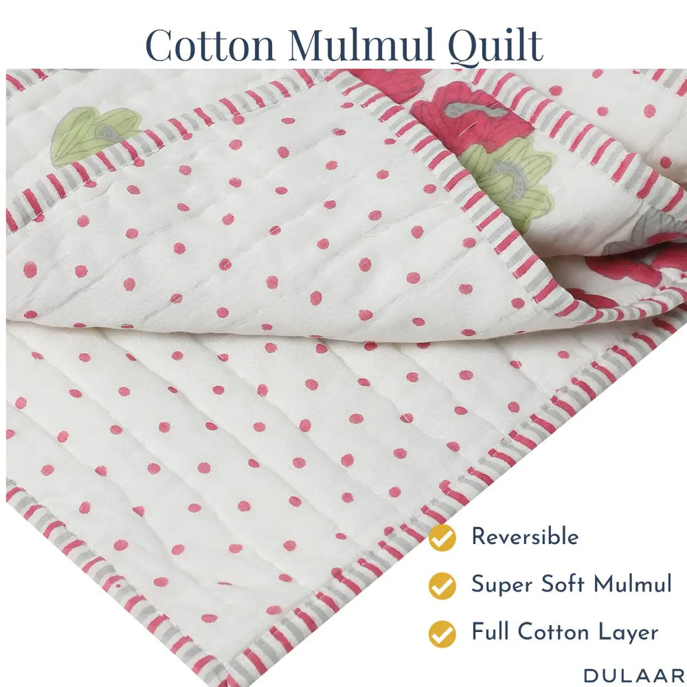 Dulaar Reversible Mulmul Quilt | Hand-Block Printed - Breezy Buds