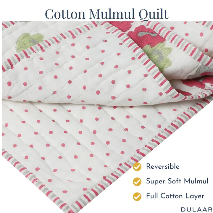Dulaar Reversible Mulmul Quilt | Hand-Block Printed - Breezy Buds