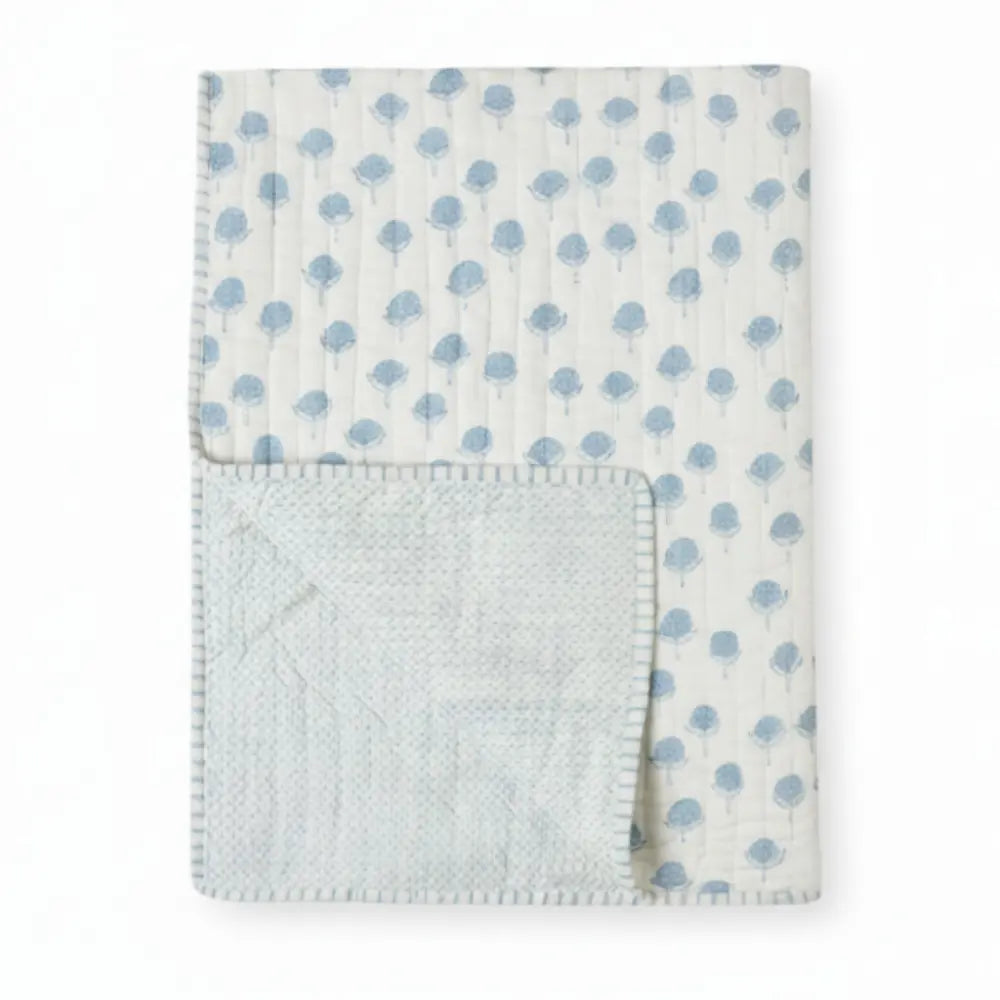 Dulaar Reversible Mulmul Quilt | Hand-Block Printed - Cotton Cheer Blue Bud