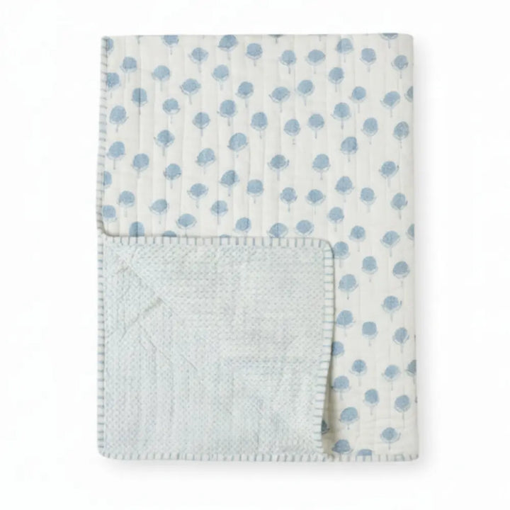 Dulaar Reversible Mulmul Quilt | Hand-Block Printed - Cotton Cheer Blue Bud