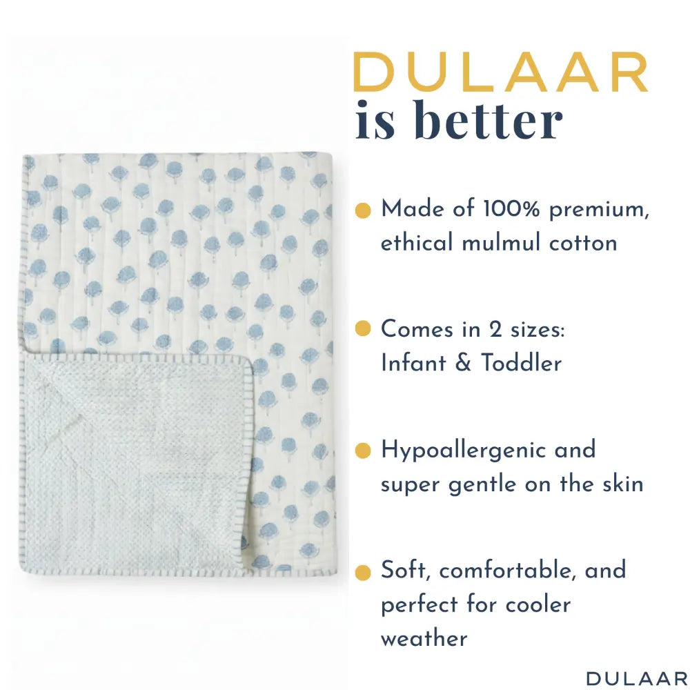 Dulaar Reversible Mulmul Quilt | Hand-Block Printed - Cotton Cheer Blue Bud