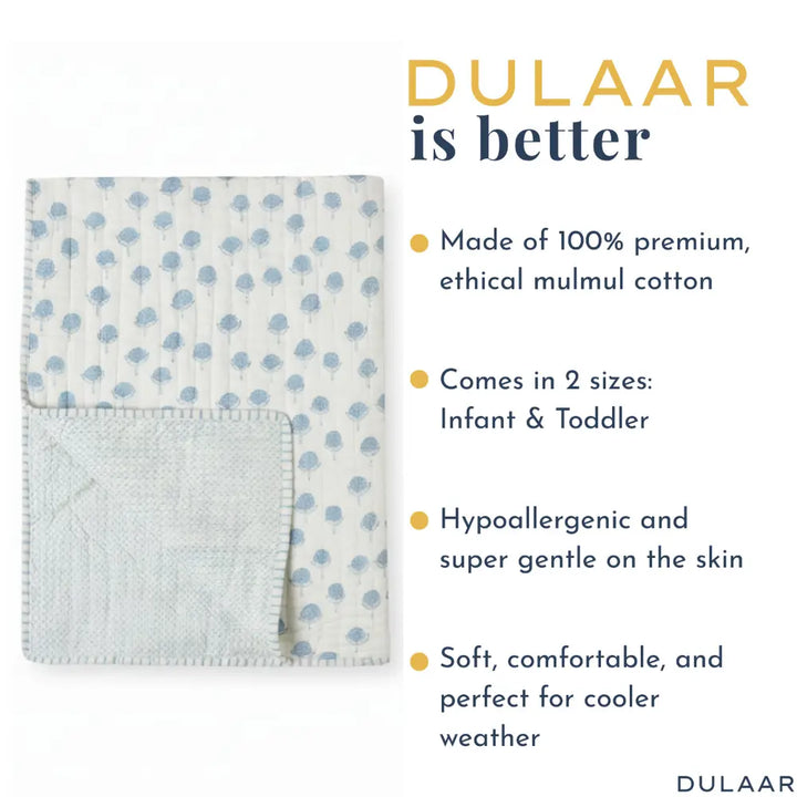 Dulaar Reversible Mulmul Quilt | Hand-Block Printed - Cotton Cheer Blue Bud