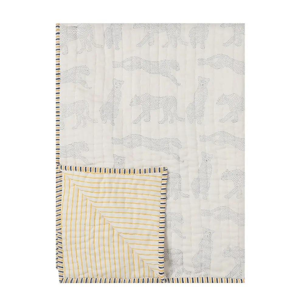 Dulaar Reversible Mulmul Quilt | Hand-Block Printed - Cheerful Cheetahs