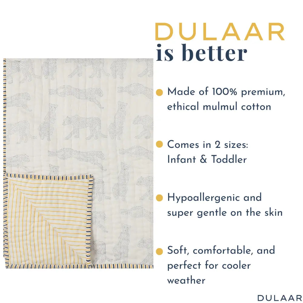 Dulaar Reversible Mulmul Quilt | Hand-Block Printed - Cheerful Cheetahs