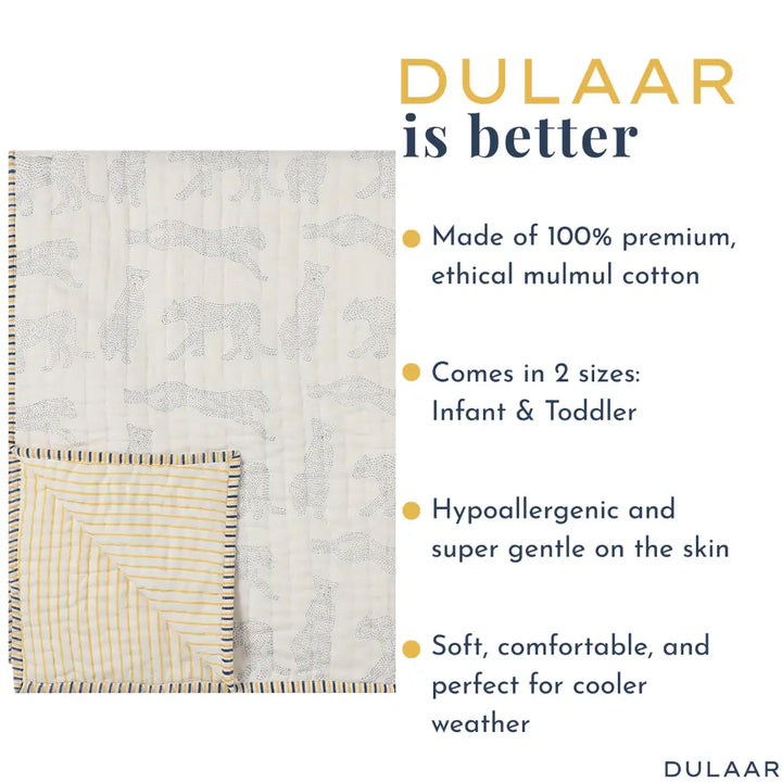 Dulaar Reversible Mulmul Quilt | Hand-Block Printed - Cheerful Cheetahs