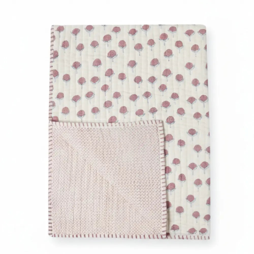 Dulaar Reversible Mulmul Quilt | Hand-Block Printed - Cotton Cheer Pink Bud