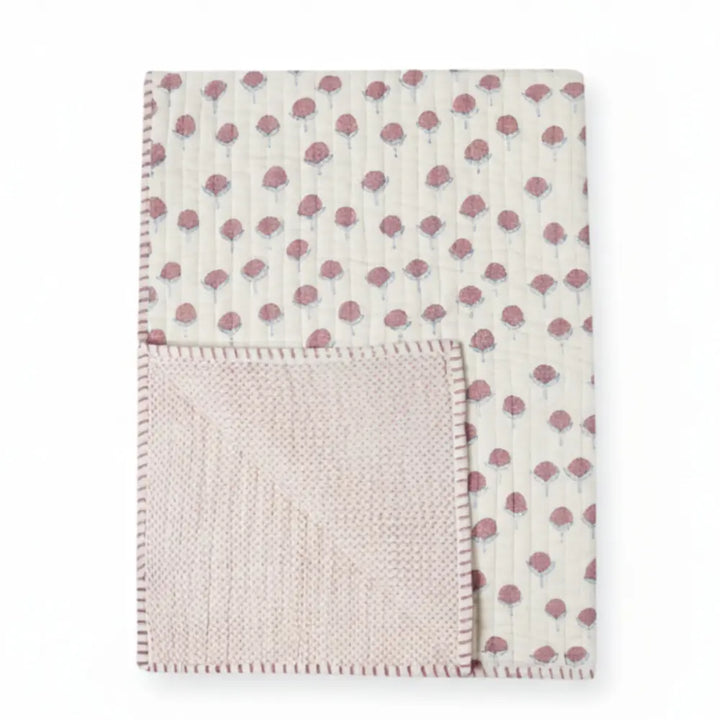 Dulaar Reversible Mulmul Quilt | Hand-Block Printed - Cotton Cheer Pink Bud