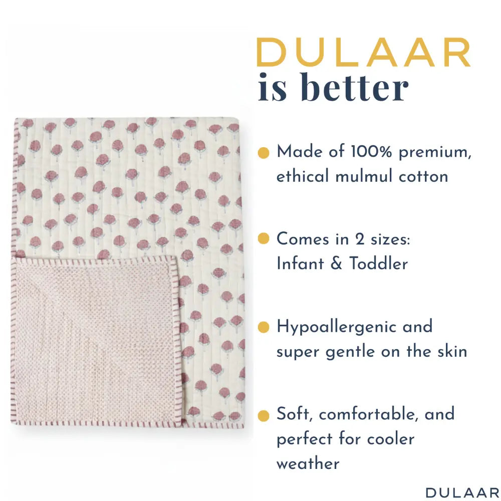 Dulaar Reversible Mulmul Quilt | Hand-Block Printed - Cotton Cheer Pink Bud