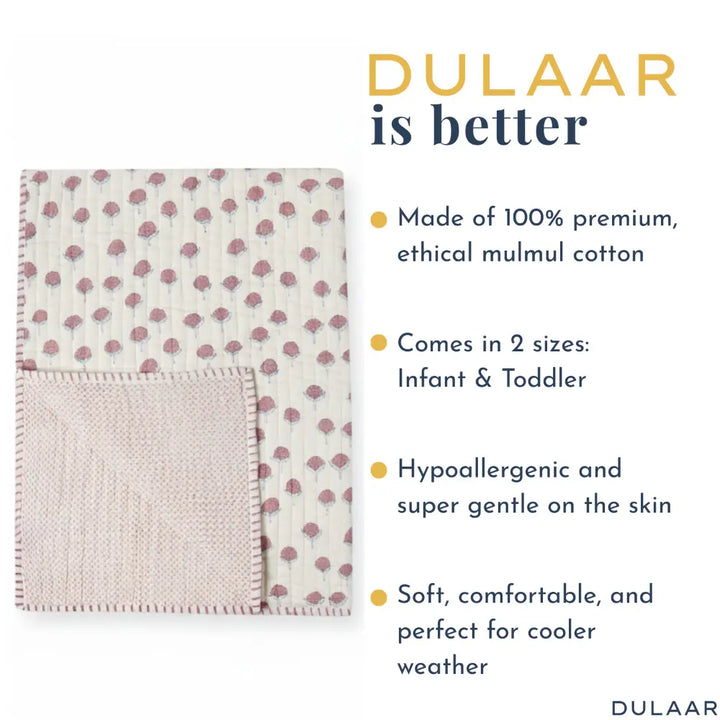 Dulaar Reversible Mulmul Quilt | Hand-Block Printed - Cotton Cheer Pink Bud