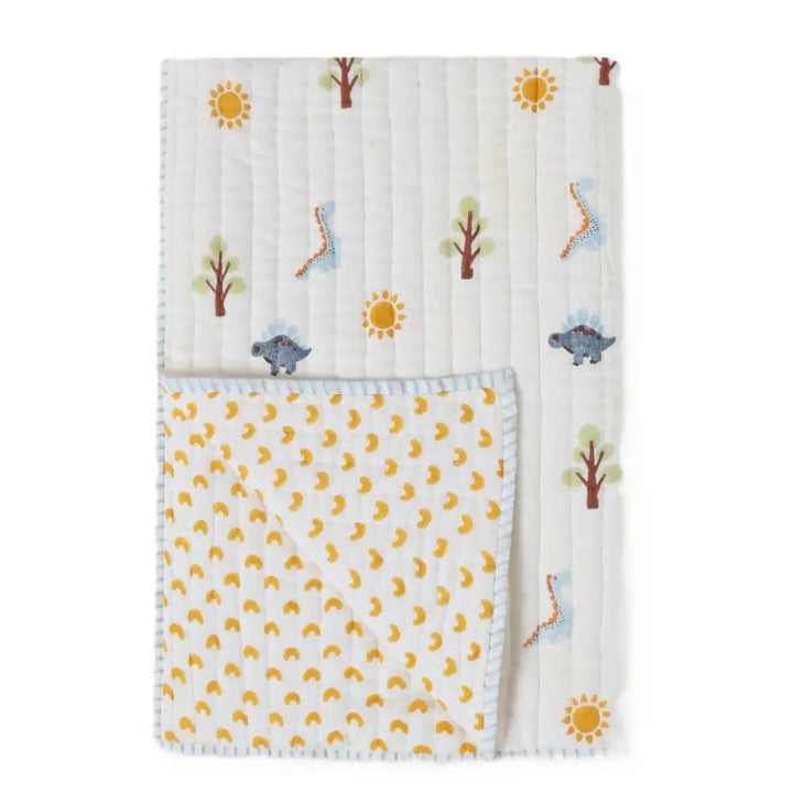 Dulaar Reversible Mulmul Quilt | Hand-Block Printed - A Day with Dinos (OG)