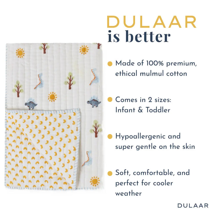 Dulaar Reversible Mulmul Quilt | Hand-Block Printed - A Day with Dinos (OG)