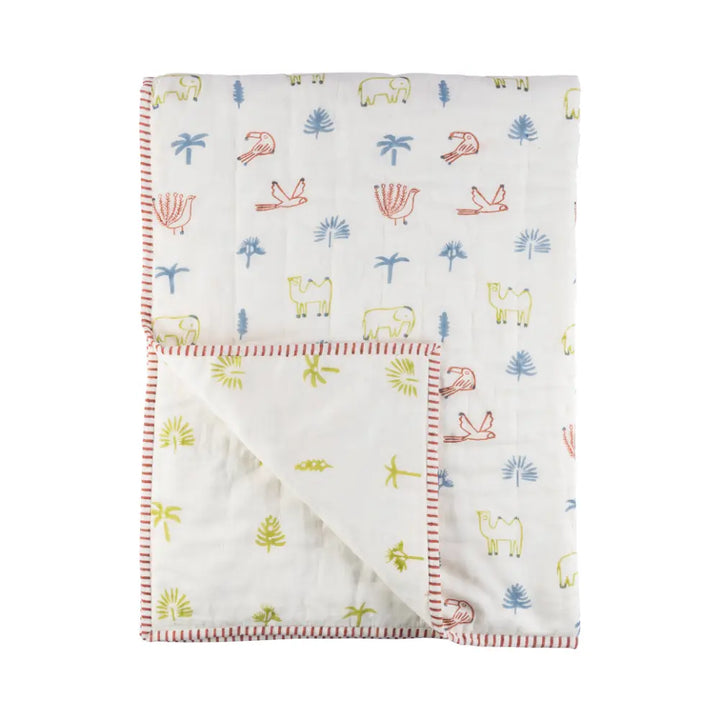 Dulaar Reversible Mulmul Quilt | Hand-Block Printed - Magical Jungle