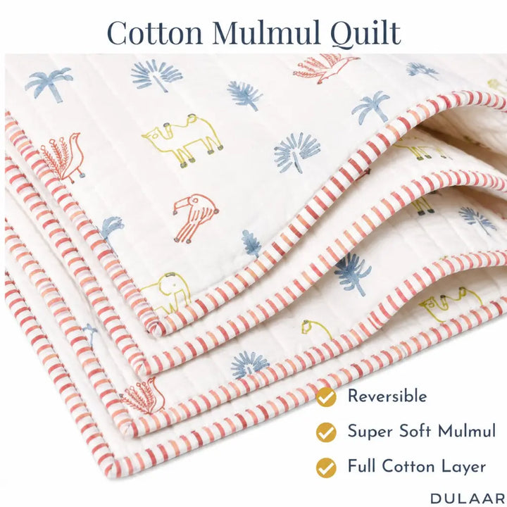 Dulaar Reversible Mulmul Quilt | Hand-Block Printed - Magical Jungle