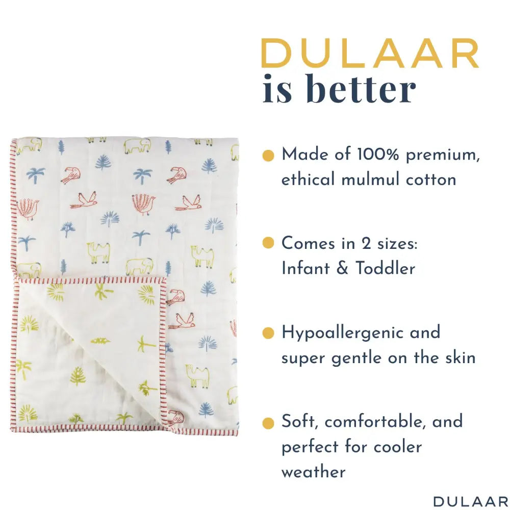 Dulaar Reversible Mulmul Quilt | Hand-Block Printed - Magical Jungle