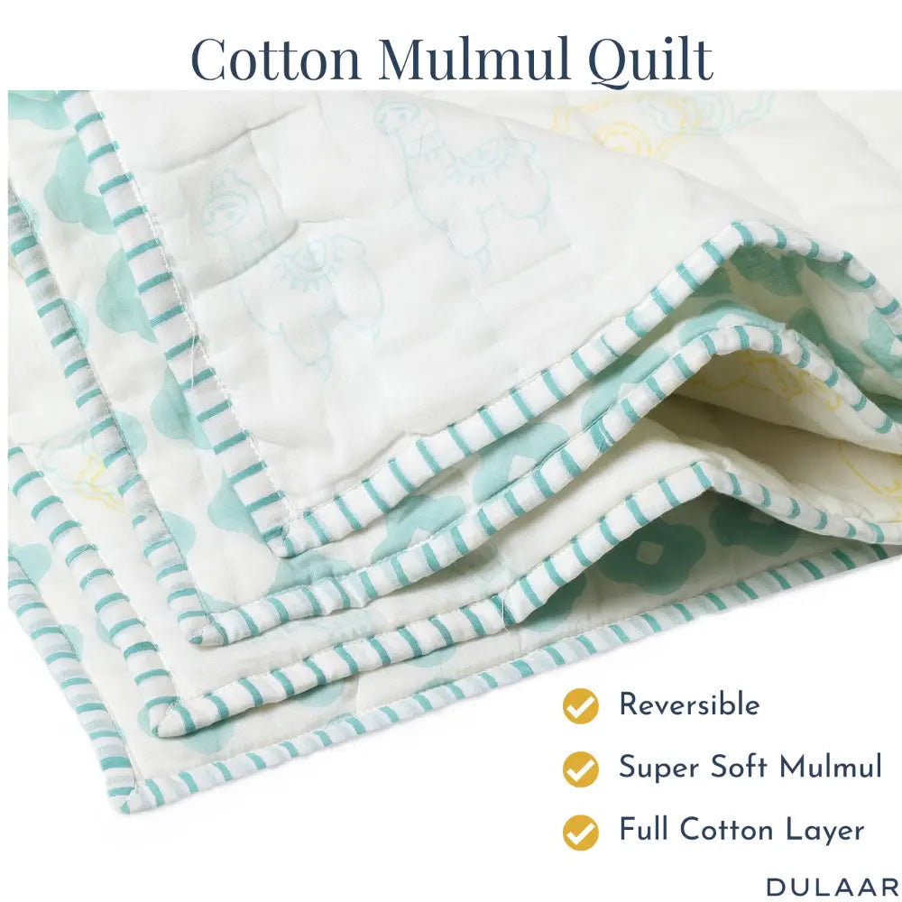 Dulaar Reversible Mulmul Quilt | Hand-Block Printed - Llama Love