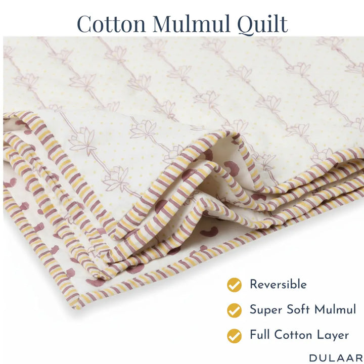 Dulaar Reversible Mulmul Quilt - Dotted Lotus