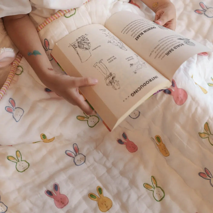 Dulaar Reversible Mulmul Quilt | Hand-Block Printed - Little Hoppers