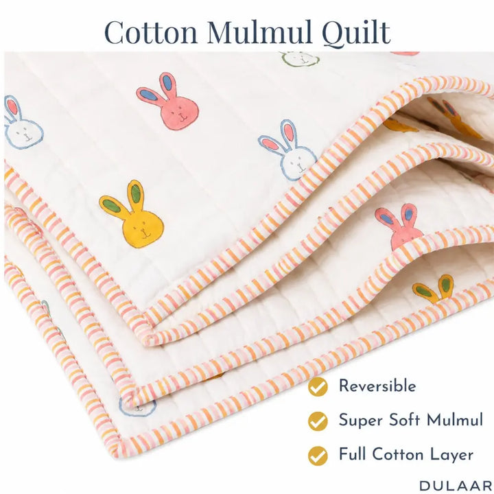 Dulaar Reversible Mulmul Quilt | Hand-Block Printed - Little Hoppers