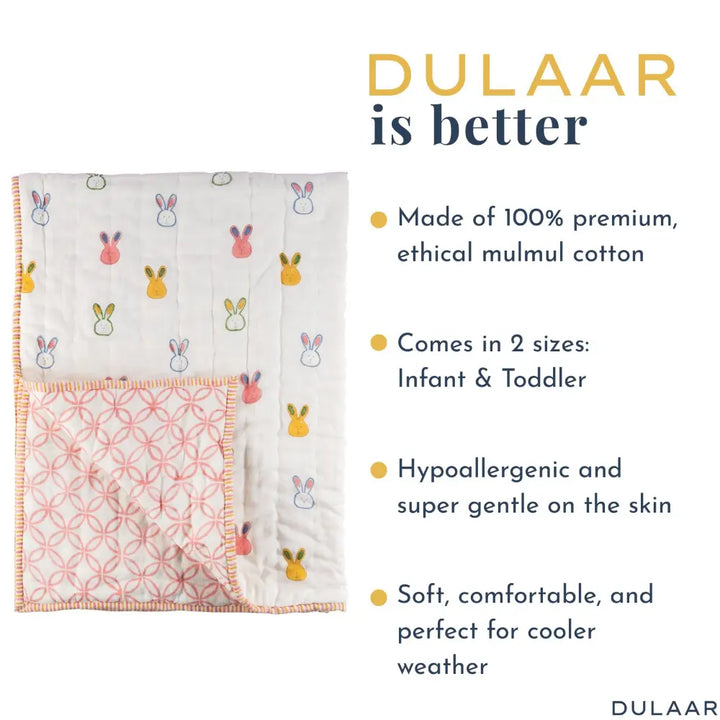 Dulaar Reversible Mulmul Quilt | Hand-Block Printed - Little Hoppers