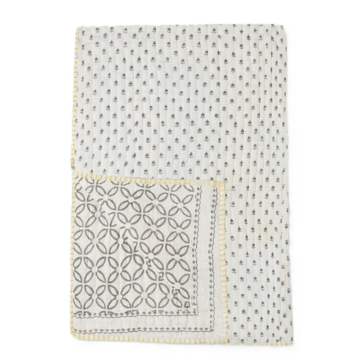 Dulaar Reversible Mulmul Quilt | Hand-Block Printed - Flowers from Sanganer Grey Blooms