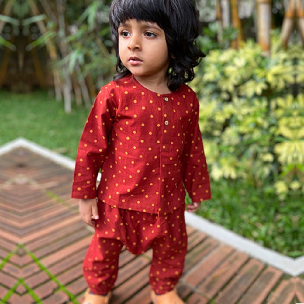 Whitewater Kids Unisex Organic Madder Raidana Print Kurta Set