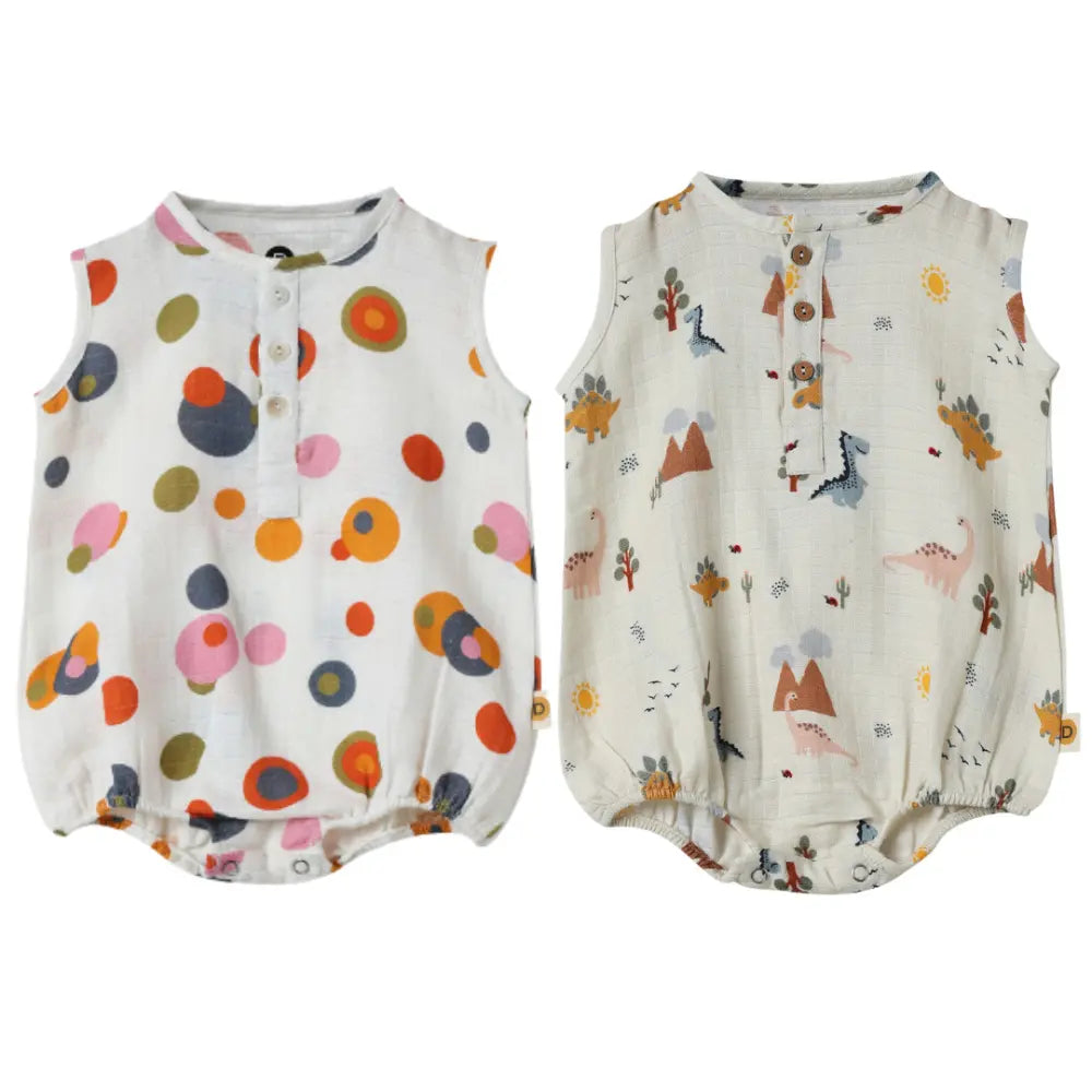 Dulaar Organic Muslin Romper (Set of 2) - Bubble Pops + A Day with Dinos