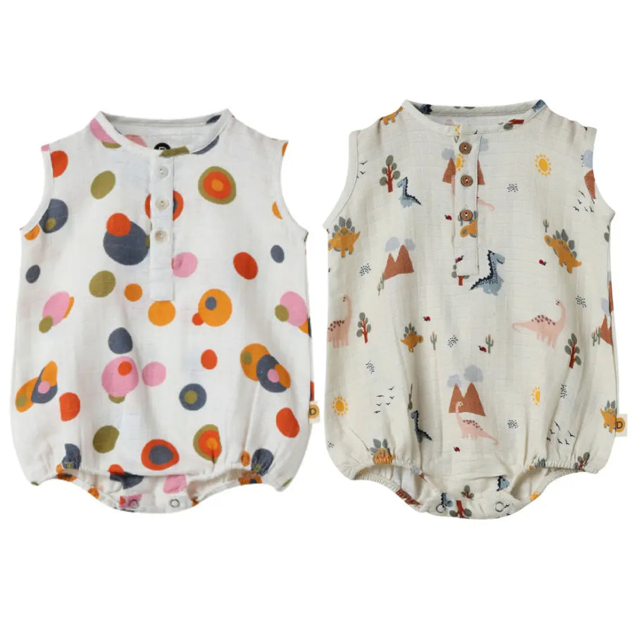 Dulaar Organic Muslin Romper (Set of 2) - Bubble Pops + A Day with Dinos