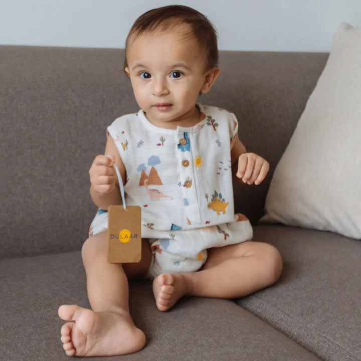 Dulaar Organic Muslin Romper (Set of 2) - Bubble Pops + A Day with Dinos