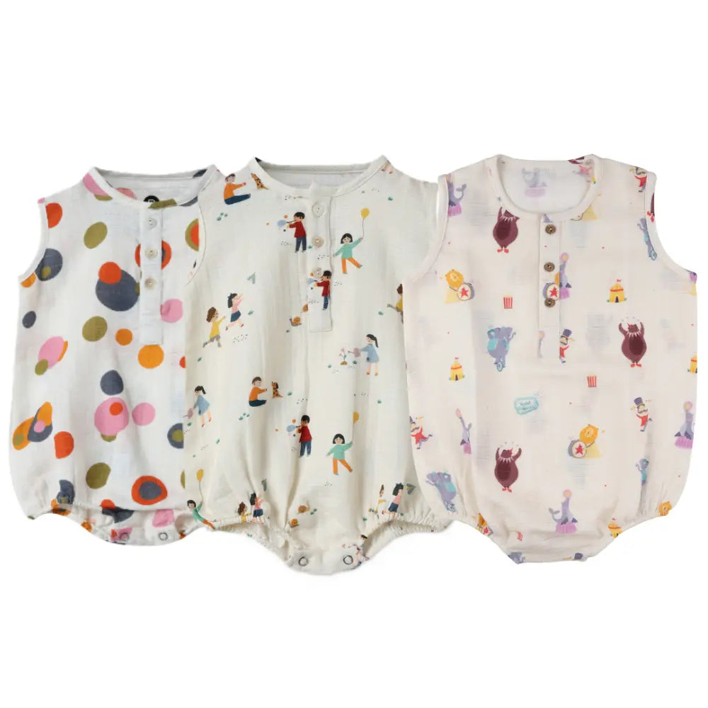Dulaar Organic Muslin Romper (Set of 3) - Bubble Pops + Playground Adventures + Life is a Circus