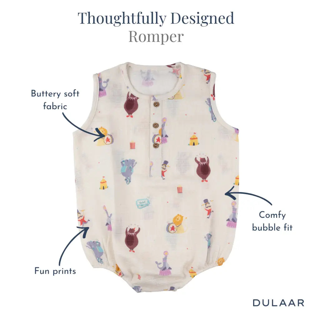 Dulaar Organic Muslin Romper (Set of 3) - Bubble Pops + Playground Adventures + Life is a Circus