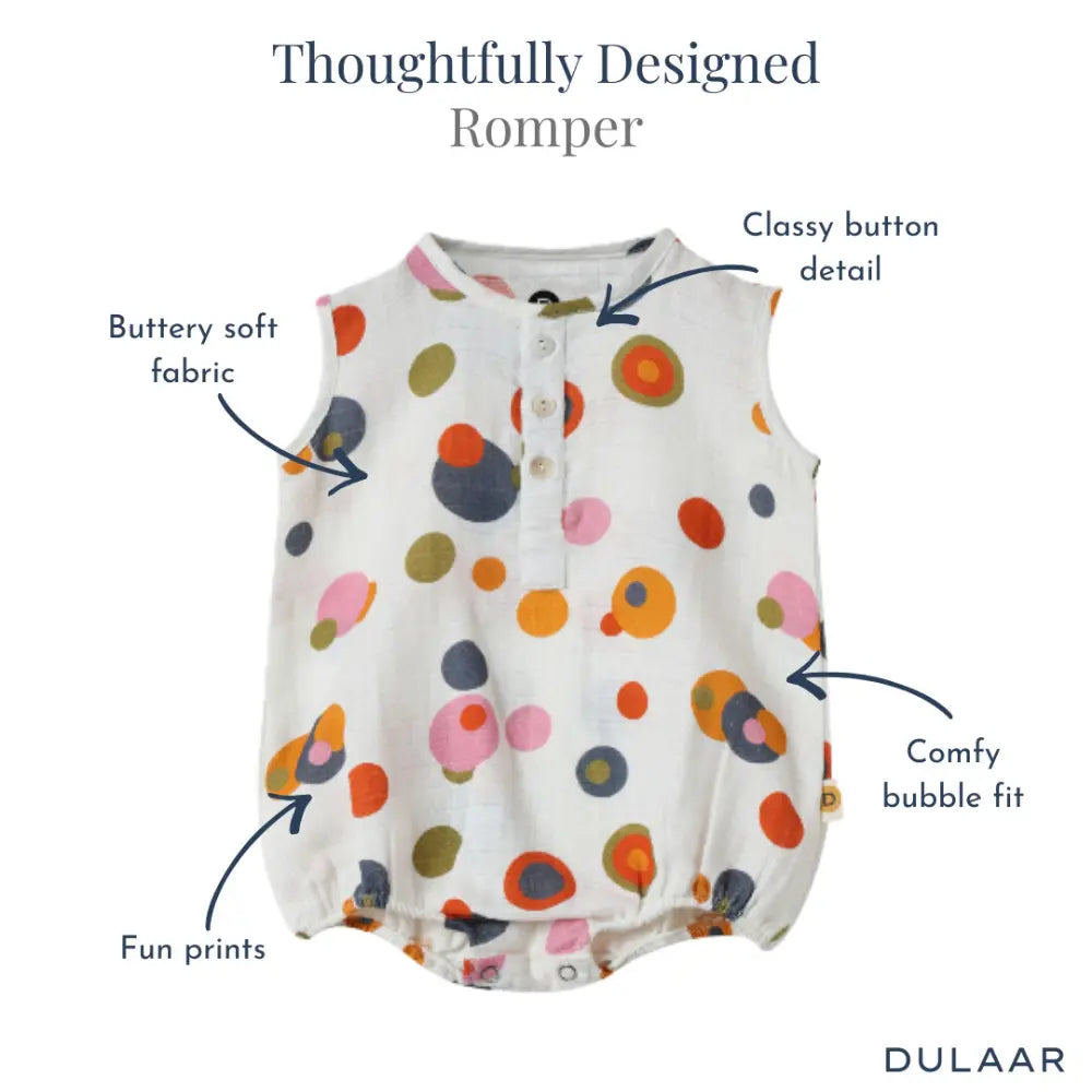 Dulaar Organic Muslin Romper - Blue Pops