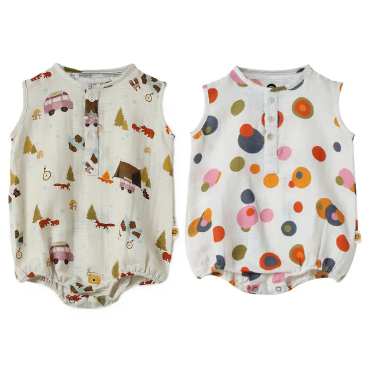 Dulaar Organic Muslin Romper (Set of 2) - The Happy Camper + Bubble Pops