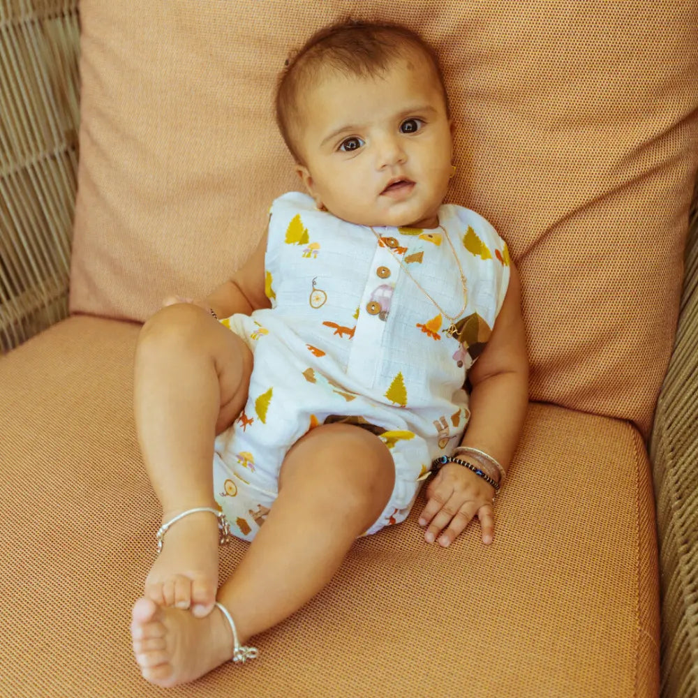 Dulaar Organic Muslin Romper (Set of 2) - The Happy Camper + Bubble Pops