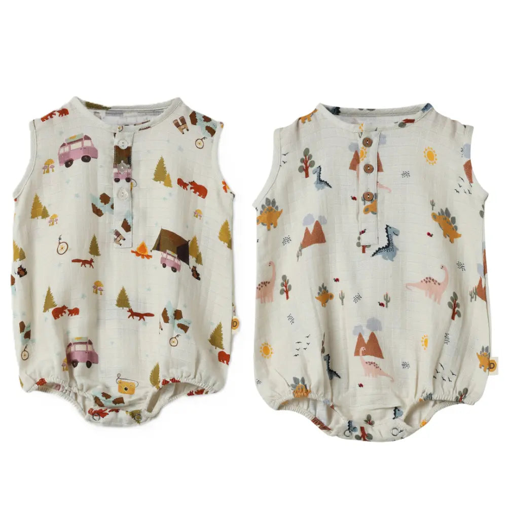 Dulaar Organic Muslin Romper (Set of 2) - The Happy Camper + A Day with Dinos