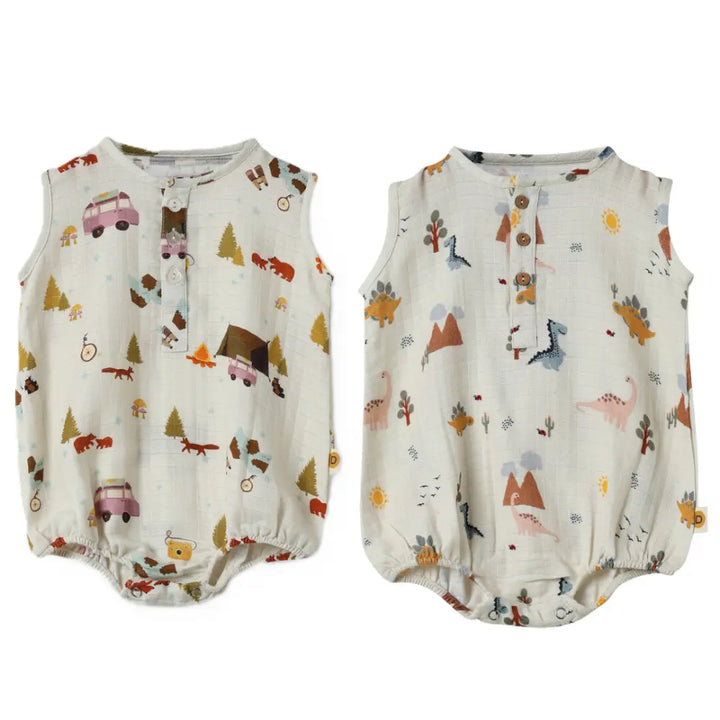 Dulaar Organic Muslin Romper (Set of 2) - The Happy Camper + A Day with Dinos
