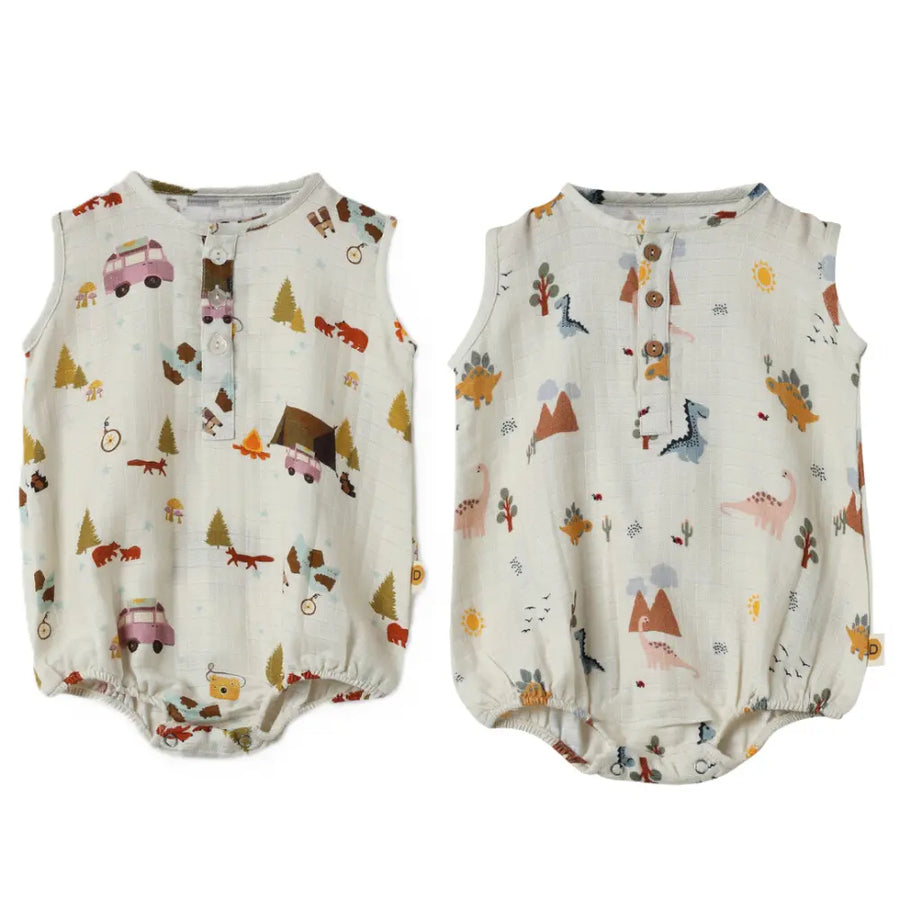 Dulaar Organic Muslin Romper (Set of 2) - The Happy Camper + A Day with Dinos
