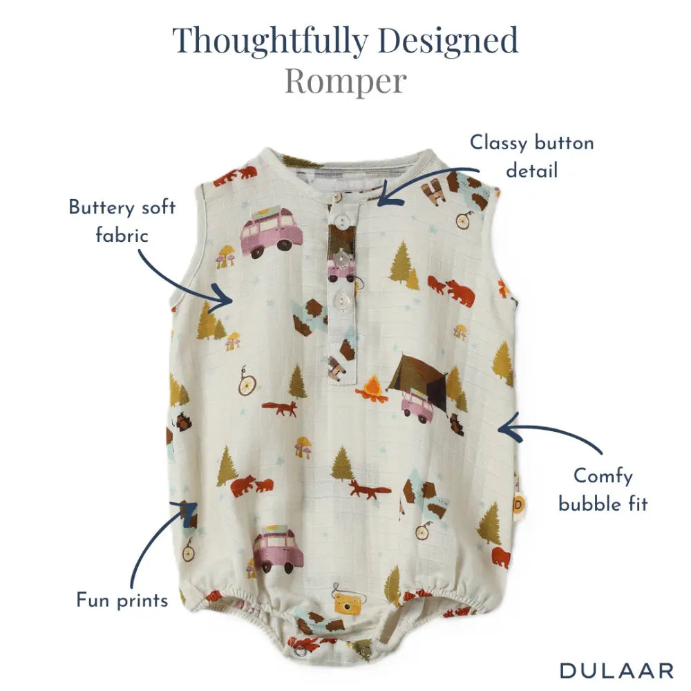 Dulaar Organic Muslin Romper (Set of 2) - The Happy Camper + A Day with Dinos