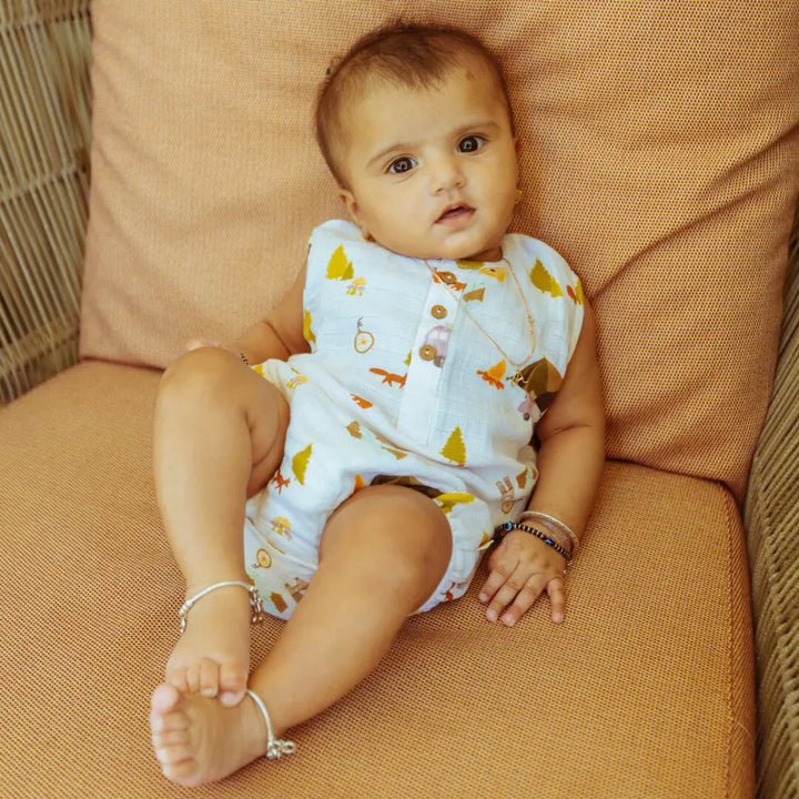 Dulaar Organic Muslin Romper (Set of 3) - Green Zen + The Happy Camper + Life is a Circus