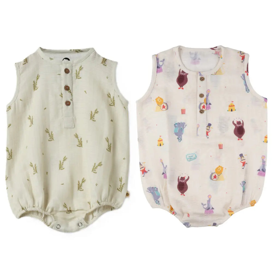 Dulaar Organic Muslin Romper (Set of 2) - Green Zen + Life is a Circus