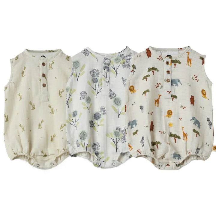 Dulaar Organic Muslin Romper (Set of 3) - Green Zen + The Sparrow and Flower + Squad Goals
