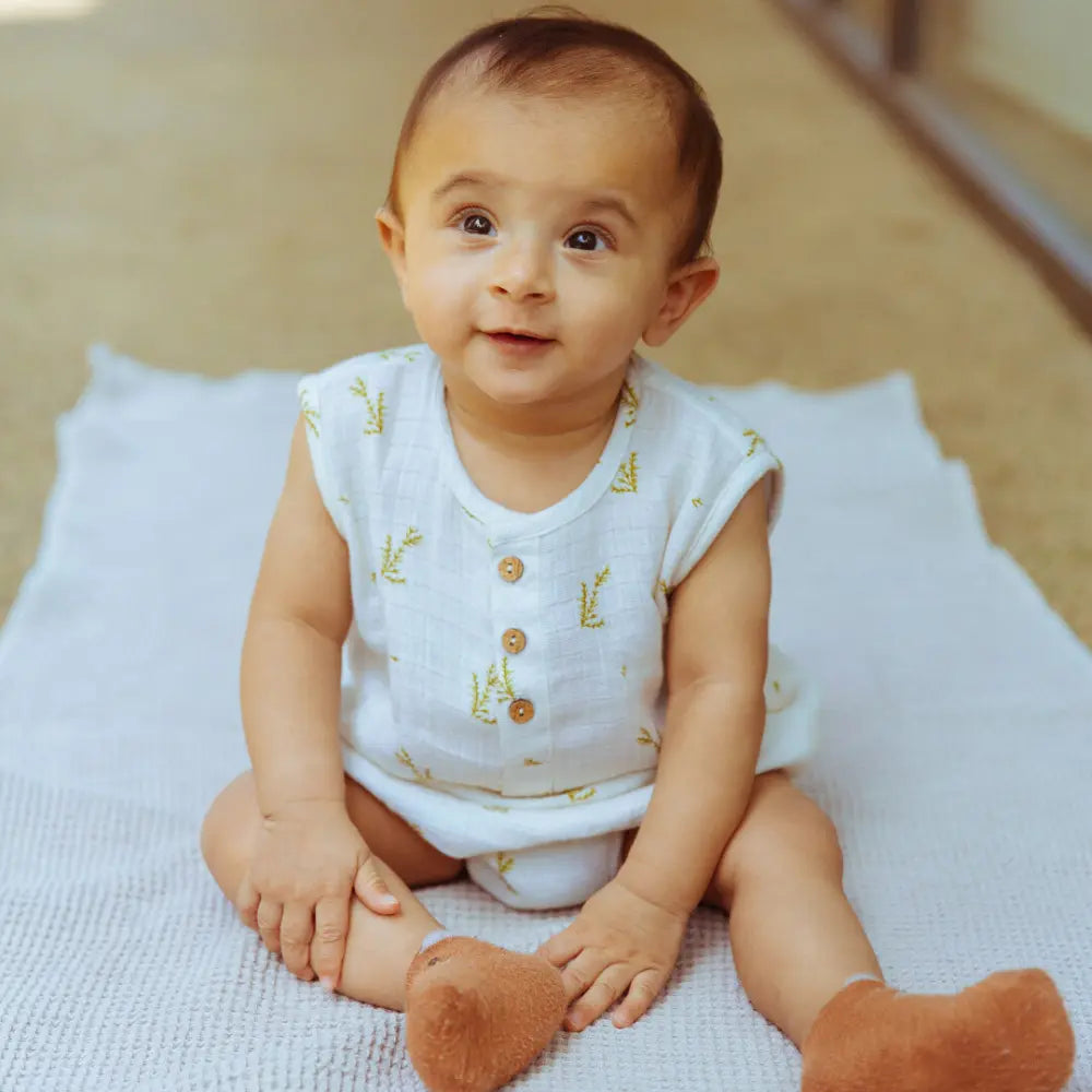 Dulaar Organic Muslin Romper (Set of 3) - Green Zen + The Sparrow and Flower + Squad Goals