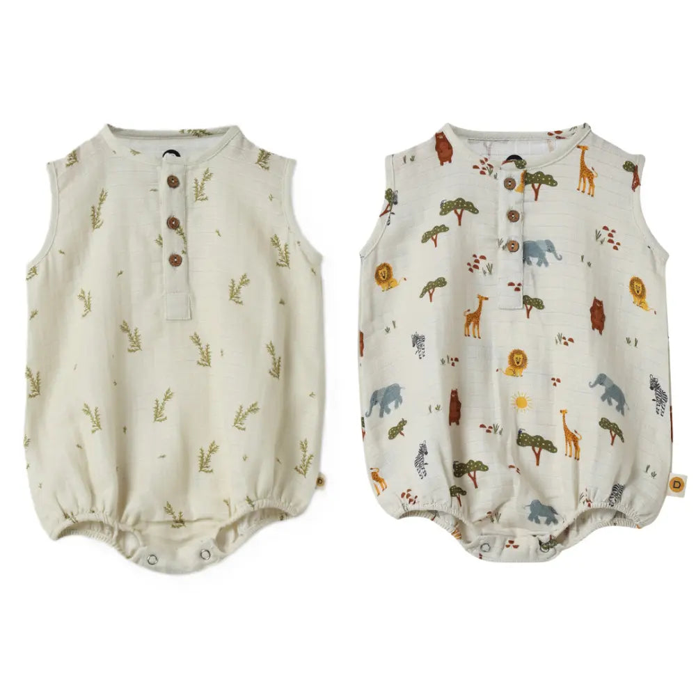Dulaar Organic Muslin Romper (Set of 2) - Green Zen + Squad Goals