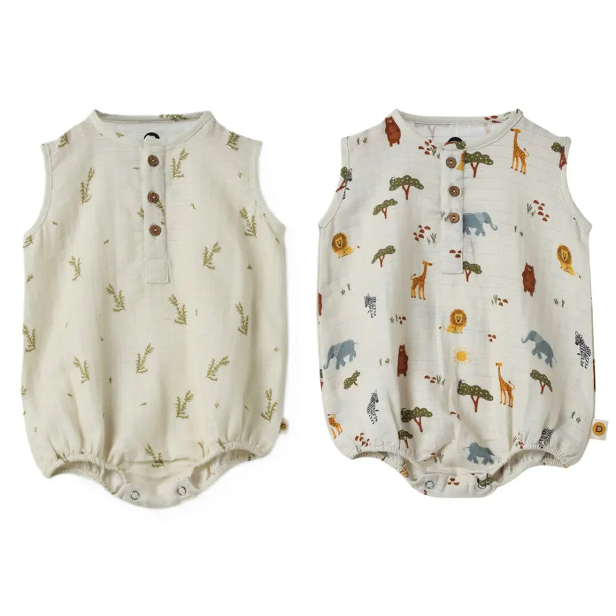 Dulaar Organic Muslin Romper (Set of 2) - Green Zen + Squad Goals