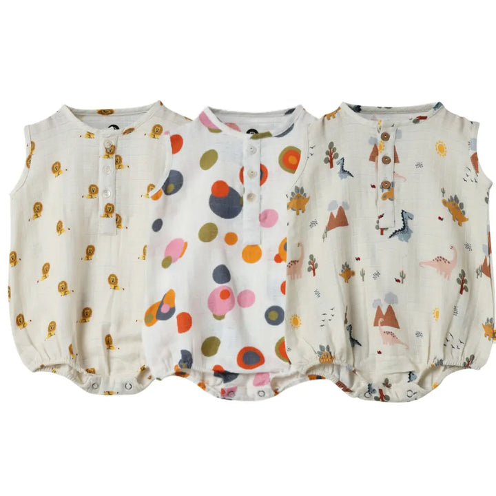 Dulaar Organic Muslin Romper (Set of 3) - Just Lion Around + Bubble Pops + A Day with Dinos