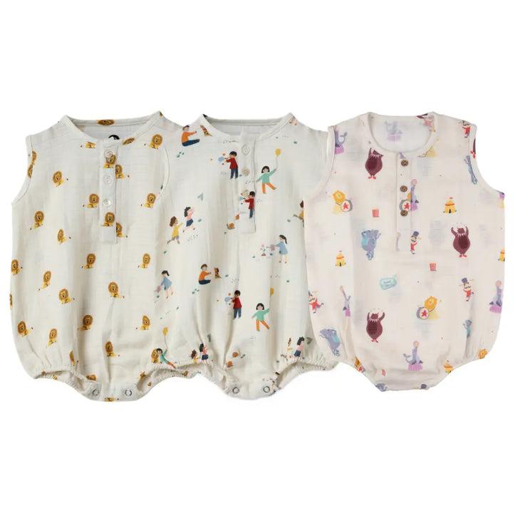 Dulaar Organic Muslin Romper (Set of 3) - Just Lion Around + Playground Adventures + Life is a Circus