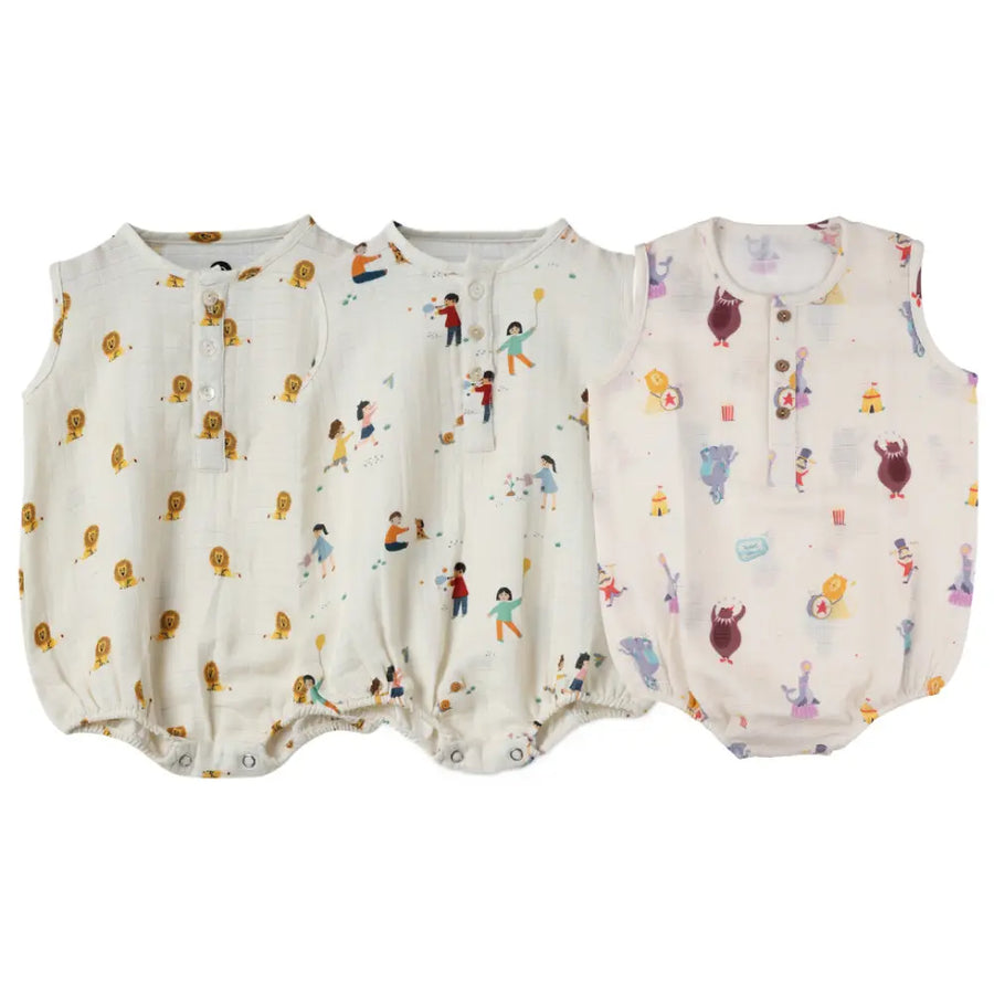 Dulaar Organic Muslin Romper (Set of 3) - Just Lion Around + Playground Adventures + Life is a Circus