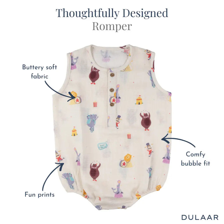 Dulaar Organic Muslin Romper (Set of 3) - Just Lion Around + Playground Adventures + Life is a Circus